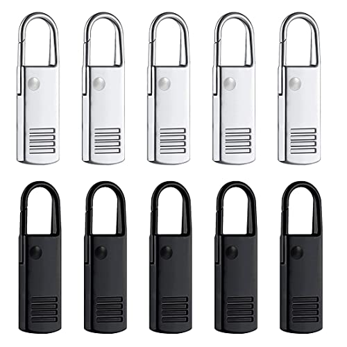Androxeda 10 Ersatz-Reißverschlusslaschen, Metallreißverschlusskopf, Reißverschlussschieber-Verlängerungsgriff Reparaturfixierer, geeignet für Koffer, Gepäck, Rucksack, Geldbörse, (schwarz, Silber) von Androxeda