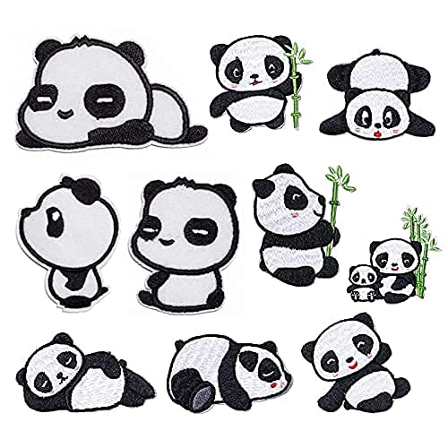 Androxeda Panda bestickte Aufkleber, Jede Schachtel mit 10 niedlichen Panda bestickten Aufnähern, die für die Dekoration von Kleidung/DIY-Jacke/Jeans/Hosenrucksack verwendet Werden. von Androxeda