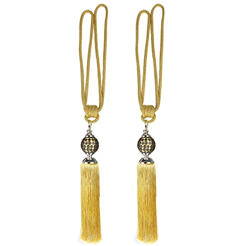 Andux 1 Paar Vorhang Raffhalter Band Binden Quasten Design mit Kugel für Fenster Gardinen Deko CLGQ-01 (Golden) Mehrweg von Andux