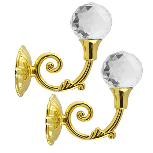 Andux 1 Paar Vorhang Raffhalter Kristall Vorhanghalter Gardinenhaken Kleiderhaken Vorhanghalter Wandhaken CLQG-02 (Golden) von Andux