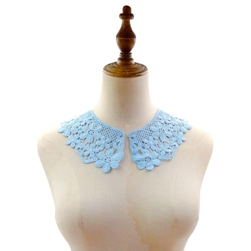 1 Paar Wasserlöslicher Stickerei Spitzenkragen für Frauen,Spitze Einsatzkragen,Aushöhlen Kragen,Lace Applique Patch,Ausschnitt Dekorativ Zubehör,für Nähen,Hochzeitskleid,Brautkleid Deko,Hellblau von Anevous