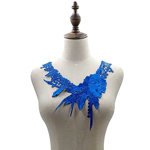 1 Stück Spitze Kragen Patch, Stickerei Ausschnitt Spitze Kragen Applikation Verzieren Spitzenkragen Spitze Applique Patch Kragen Lace Trim für DIY Nähen, Ausschnitt Brautkleid Kleidung,Blau von Anevous