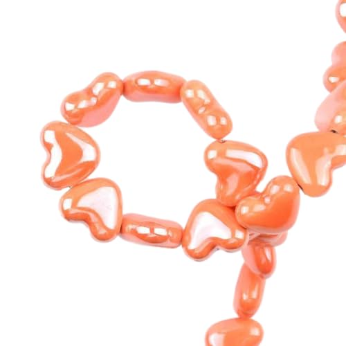 10 Stück Herz Keramikperlen, 14mm Herz Perlen zum Auffädeln für Armbänder, Keramik Lose Perlen Zwischenperlen, Porzellanperlen für DIY Schmuckherstellung Halskette Ohrringe Kette Handwerk,Orange von Anevous