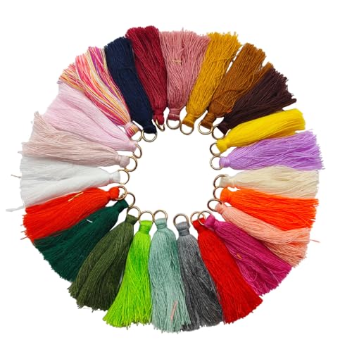 100 Stück Mini Quasten, 5 cm Bunte Quaste Handgemachte Quast mit Ring, Quasten Anhänger Weiche Quasten für DIY Handwerk Schmuckherstellung Lesezeichen Souvenirs Quaste Ohrring,Gemischte Farben von Anevous