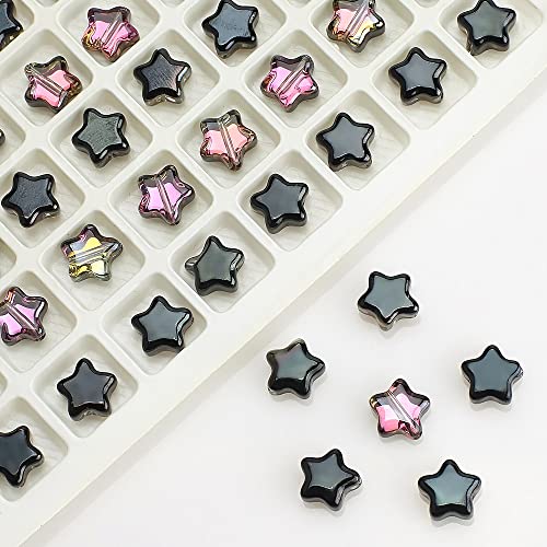 100 Stück Stern Glaskristallperlen, 8mm Fünfzackige Stern Zwischenperlen, Perlen zum Auffädeln, Glitzerperlen für Basteln Schmuckherstellung, DIY Armbänder Ketten Halskette Ohrring,Schwarz und Lila von Anevous