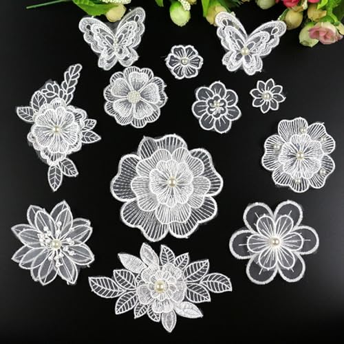 12 Stück Weiß Spitze Patches Schmetterling Blumen, Stickerei Applikation Schmetterlings Aufnäher zum Aufnähen Flicken Reparatur Lace Applique für Dekorieren DIY Basteln, Kleidung,Gemischt 12 Stück Weiß Spitze Patches Schmetterling Blumen, Stickerei Applikation Schmetterlings Aufnäher zum Aufnähen Flicken Reparatur Lace Applique für Dekorieren DIY Basteln, Kleidung,Gemischt von Anevous