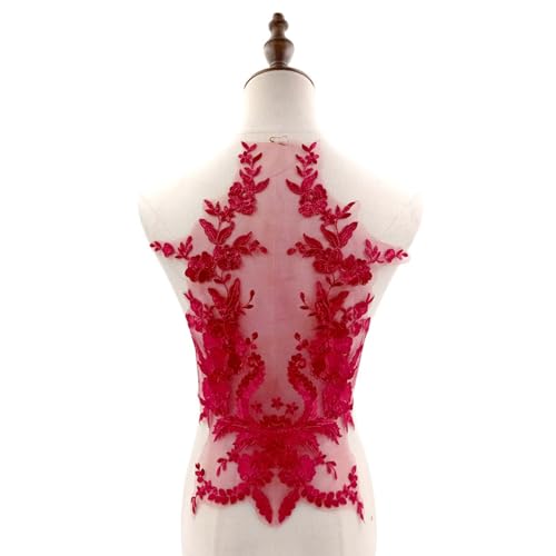 1PCS Blumenstickerei Patch,Bestickt Flicken,Dekorative Aufnäher Zum Aufnähen,Hochzeitskleid Accessories,Spitze Tüllspitze Applikation für Nähen,Stickerei Für Kleider,Kleidung,30cmx45cm,Burgund von Anevous
