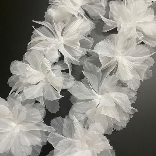 20 Stück Blume Patches, Organza Blumen Applikationen zum Aufnähen, Dekorative Flicken Applique, Lace Aufnähe für Handwerk DIY Nähen Kleidung Handtaschen Nähzubehör,Weiß von Anevous