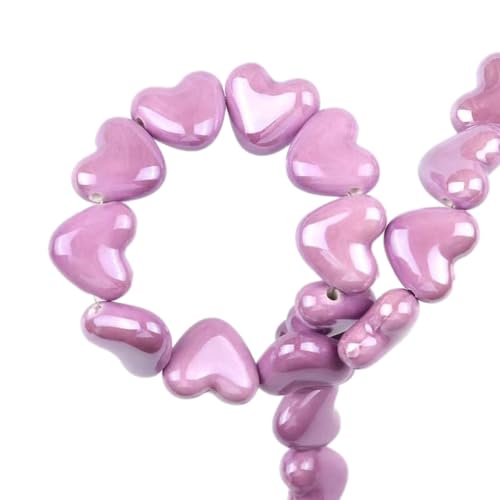 20 Stück Herz Keramikperlen, 14mm Herz Perlen zum Auffädeln für Armbänder, Keramik Lose Perlen Zwischenperlen, Porzellanperlen für DIY Schmuckherstellung Halskette Ohrringe Kette Handwerk,Violett von Anevous