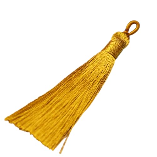 20 Stück Quasten Anhänger, 8 cm Handgemachte Troddel Seidenquasten, Lesezeichen Fransen mit Silky Kordel Schlaufen für Schmuckherstellung Lesezeichen Kleidung DIY Handwerk Wohnkultur,Dunkelgelb von Anevous