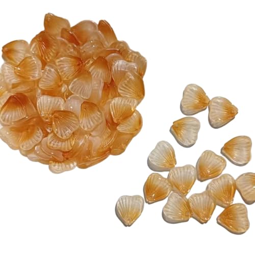 200 Stück Glasperlen Zum Auffädeln,Blütenblattform Perlen für Armbänder Halskette Haarnadel Ohrringe DIY Basteln,Schmuckzubehör Mädchen,Farbverlauf Beads mit Loch,Abstandshalter,14mmx17mm,Gelb von Anevous