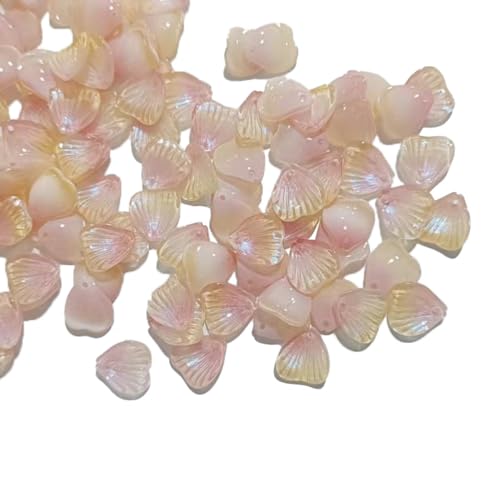 200 Stück Glasperlen Zum Auffädeln,Blütenblattform Perlen für Armbänder Halskette Haarnadel Ohrringe DIY Basteln,Schmuckzubehör Mädchen,Farbverlauf Beads mit Loch,Abstandshalter,14mmx17mm,Gelb Rosa von Anevous