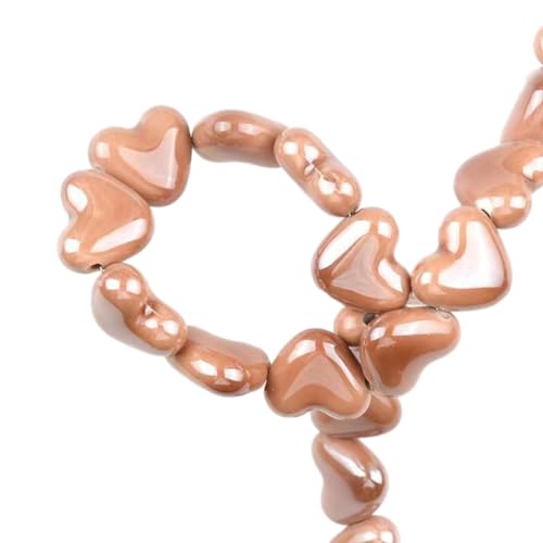 30 Stück Herz Keramikperlen, 14mm Herz Perlen zum Auffädeln für Armbänder, Keramik Lose Perlen Zwischenperlen, Porzellanperlen für DIY Schmuckherstellung Halskette Ohrringe Kette Handwerk,Hellkaffee von Anevous