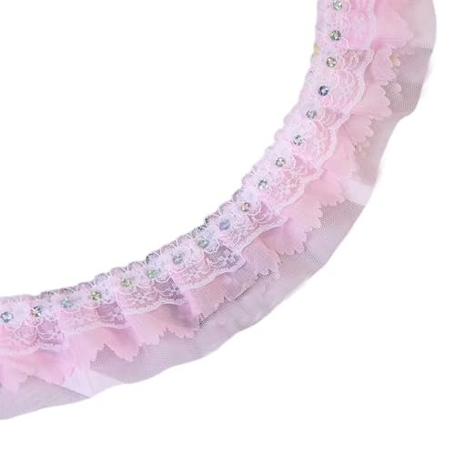 5 CM Breite meterware Rüschen Spitzenband für Nähen,Inelastische Spitze mit Pailletten,Spitzenstoff,Spitzenborte,stoffband,Tischdecke bordüre,Lace für Kleidung Zubehör,Hochzeitsdeko,20m,Rosa A von Anevous