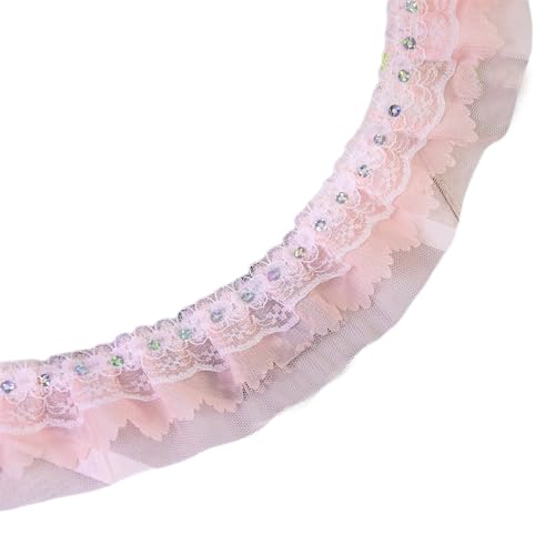 5 CM Breite meterware Rüschen Spitzenband für Nähen,Inelastische Spitze mit Pailletten,Spitzenstoff,Spitzenborte,stoffband,Tischdecke bordüre,Lace für Kleidung Zubehör,Hochzeitsdeko,40m,Rosa B von Anevous