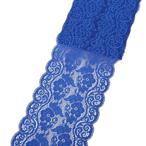 5 Yards Elastisches Band Spitzenband, Blumenstickerei Spitzenborte Spitze, 18cm Breite Spitzen Spitzenbordüre Stretch Band zum Nähen für Kleidung Dekoration, DIY Handwerk, Hochzeitskleid,Königsblau von Anevous