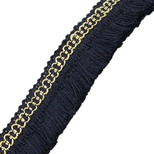 5m 28mm Baumwolle Fransenborte, Vintage Quasten Trim Spitzenband Fransenbesatz Fransenband Meterware, Fransen Bordüre Dekoband für DIY Nähen, Kleidung, Vorhangborte, Heimdekoration,Gold Schwarz von Anevous