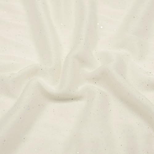 5m x 150cm Glitzer Tüllstoff, Soft Netzstoff zum Nähen, Dekostoff Tüll Stoffe Meterware, Tüll Stoff zum Dekorieren für Hochzeit Party Deko Bekleidung Hochzeitskleid Vorhänge Tischdecken,Milchweiß von Anevous