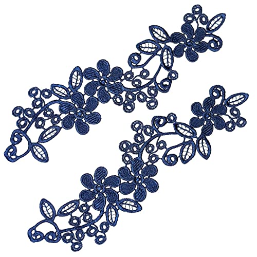 Anevous 1 Paar Stickerei Blumen Patch, Spitzenapplikation Blumenstickerei Kragen, Applikation Ausschnitt Nähen, Stickerei Patches Zubehör für Basteln Kleidung Kleid Cheongsam,Dunkelblau von Anevous