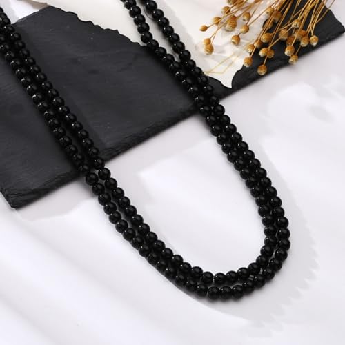 Anevous 10 Strang Glasperlen, 6 mm Rund Perlen mit Loch Edelstein Perlen zum Auffädeln Lose Perlen Armbänder Schmuckperlen für DIY Schmuckherstellung, Armband Halskette Ohrringe Schmuck,Schwarz von Anevous