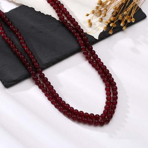 Anevous 10 Strang Glasperlen, 6 mm Rund Perlen mit Loch Edelstein Perlen zum Auffädeln Lose Perlen Armbänder Schmuckperlen für DIY Schmuckherstellung, Armband Halskette Ohrringe Schmuck,Weinrot von Anevous