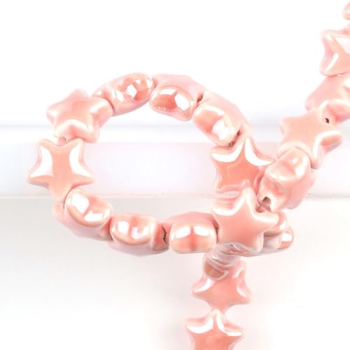 Anevous 10 Stück Sternform Keramik Perlen, 14mm Stern Bastelperlenn, Perlen für Armbänder, Keramikperlen zum Basteln für DIY Halsketten Armbänder Ketten Schmuckherstellung,Rosa von Anevous