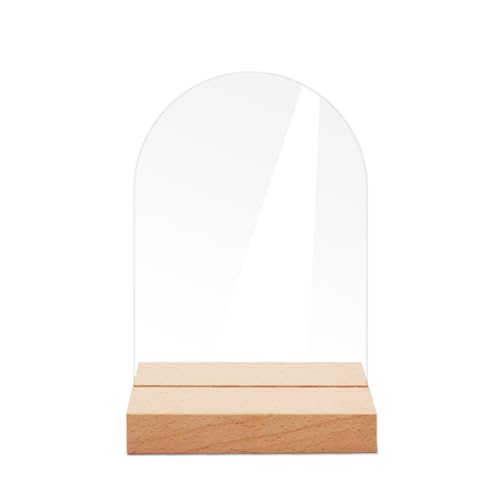 Anevous 10 Stück Transparenter Acryl Tischkarten mit Holzsockel,Wiederverwendbar Platzkarten,DIY Tischnummernschild,Blanko Acrylplatte Tischschild,Karten für Hochzeit,Party,Gästename,Bogen,6 x 9cm von Anevous