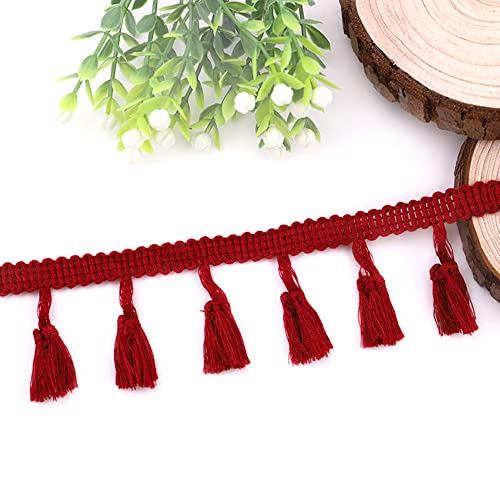 Anevous 10 Yards Quaste Spitzenband 4 cm Quastenborte Band zum Nähen Spitze Borte Quastenband, Fransenborte Quaste Trimmen für DIY Kleidung, Vorhang Tischdecke Dekorieren,Weinrot von Anevous