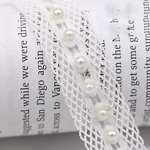 Anevous 10 Yards Spitzenband mit Perlen, Perlenbesatz Spitze Borte, Perle Zierband Spitzenband für DIY Kostüme Nähen Basteln, Hochzeitskleid, Spitzenapplikation,Off-White 1 von Anevous