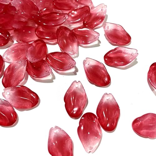 Anevous 100 Stück Glasblattperlen zum Basteln, Lose Blatt Perlen zum Auffädeln für Armbänder, Glas Perlen mit Loch für DIY Halskette Handwerk Halsketten Schmuckherstellung Ohrringe,Rot von Anevous
