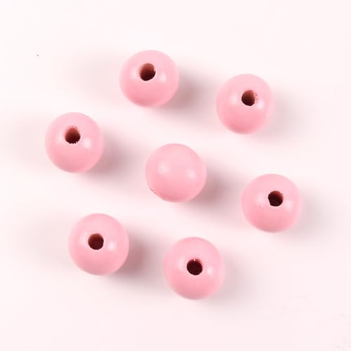 Anevous 100 Stück Holzperlen,Lose Perlen Holzkugeln,Holzkugeln mit Loch,Runde Holzperlen zum auffädeln,Bastelnperlen für DIY Handgefertigte Dekorationen Schmuck Armbänder Basteln,Rosa B 16mm von Anevous