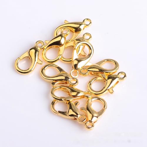 Anevous 100 Stück Karabiner Kettenverschluss, 12mm Schlüsselanhänger Haken Clip, Armband Verschluss Kettenverschluss, Metall Schmuckverschluss Karabinerverschluss für Handwerk Schlüsselanhänger,Gold von Anevous