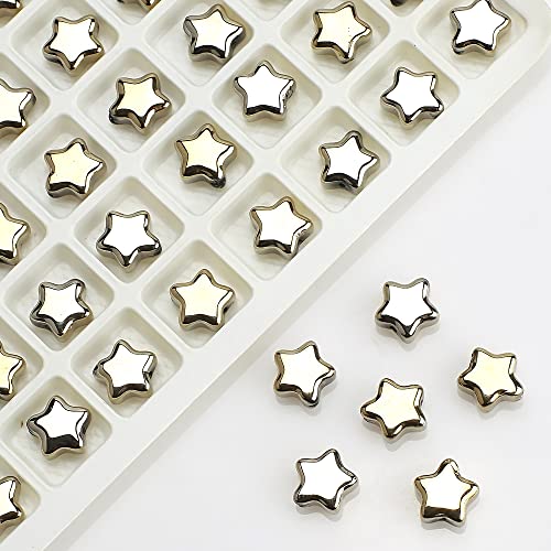 Anevous 100 Stück Stern Glaskristallperlen, 8mm Fünfzackige Stern Zwischenperlen, Perlen zum Auffädeln, Glitzerperlen für Basteln Schmuckherstellung, DIY Armbänder Ketten Halskette Ohrring,Hellgold von Anevous