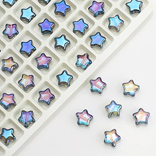 Anevous 100 Stück Stern Glaskristallperlen, 8mm Fünfzackige Stern Zwischenperlen, Perlen zum Auffädeln, Glitzerperlen für Basteln Schmuckherstellung, DIY Armbänder Ketten Halskette Ohrring,Blau von Anevous