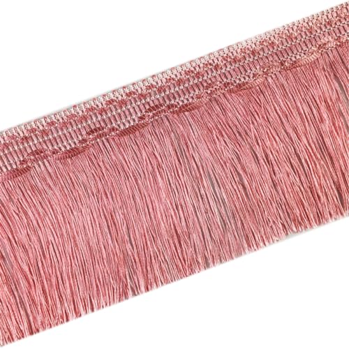 Anevous 11 m Quaste Seidig Fransen Fransenborte, 10cm Breite Dekoborte Fransenband, Quaste Fransen Borten Bänder, Kostüm Quaste trimmen für DIY Basteln Nähen Kostüme Vorhänge Dekoration,Dunkelrosa von Anevous