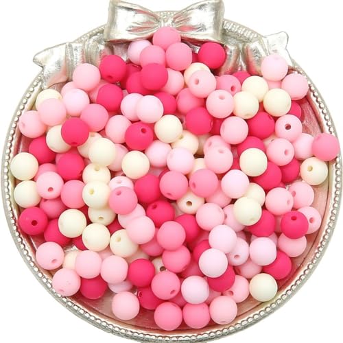 Anevous 120 Stück Acrylperlen,8mm Perlen mit Loch,Auffädelnperlen,Matte Bastelnperlen,Loose Beads für DIY Schmuckherstellung,Halsketten,Armbänder,Ohrringe,Schlüsselanhänger,Rosa von Anevous