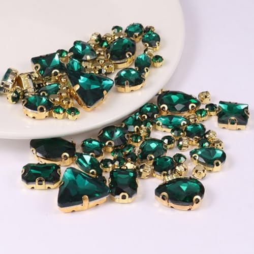 Anevous 130 Stück Strasssteine zum Aufnähen, Glas Diamanten Strass Glitzernde Glas Dekosteine, Strasssteine Deko zum Basteln für Handwerk, Kleidung, Schuhe, Vasenfüller,Grün von Anevous