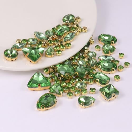 Anevous 130 Stück Strasssteine zum Aufnähen, Glas Diamanten Strass Glitzernde Glas Dekosteine, Strasssteine Deko zum Basteln für Handwerk, Kleidung, Schuhe, Vasenfüller,Hellgrün von Anevous