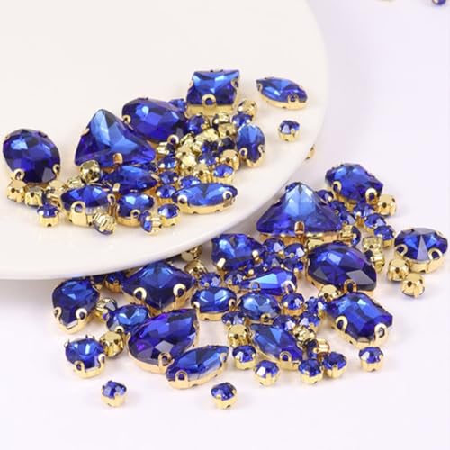 Anevous 130 Stück Strasssteine zum Aufnähen, Glas Diamanten Strass Glitzernde Glas Dekosteine, Strasssteine Deko zum Basteln für Handwerk, Kleidung, Schuhe, Vasenfüller,Königsblau von Anevous