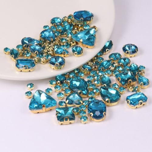 Anevous 130 Stück Strasssteine zum Aufnähen, Glas Diamanten Strass Glitzernde Glas Dekosteine, Strasssteine Deko zum Basteln für Handwerk, Kleidung, Schuhe, Vasenfüller,Seeblau von Anevous