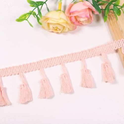 Anevous 15 Yards Quaste Spitzenband 4 cm Quastenborte Band zum Nähen Spitze Borte Quastenband, Fransenborte Quaste Trimmen für DIY Kleidung, Vorhang Tischdecke Dekorieren,Rosa C von Anevous
