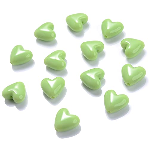 Anevous 150 Stück Acryl Liebesperlen, 10 x11mm Perlen mit Loch Acryl Herzperlen Perlen zum Auffädeln Kleines Herz Perlen für DIY Schmuckherstellung, Handwerk Armbänder Ohrringe Schmuck,Grün von Anevous
