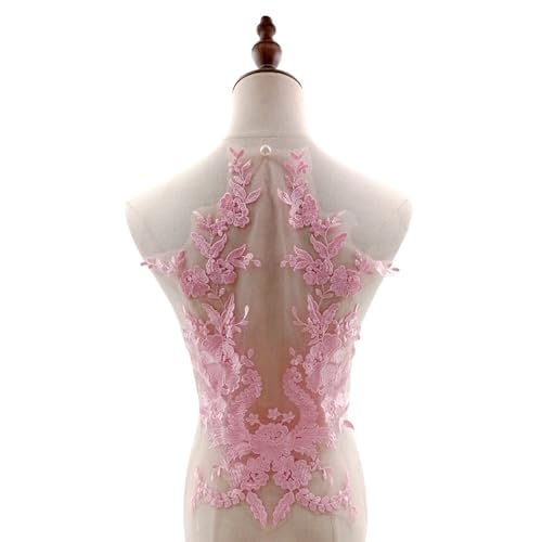 Anevous 1PCS Blumenstickerei Patch,Bestickt Flicken,Dekorative Aufnäher Zum Aufnähen,Hochzeitskleid Accessories,Spitze Tüllspitze Applikation für Nähen,Stickerei Für Kleider,Kleidung,30cmx45cm,Rosa von Anevous