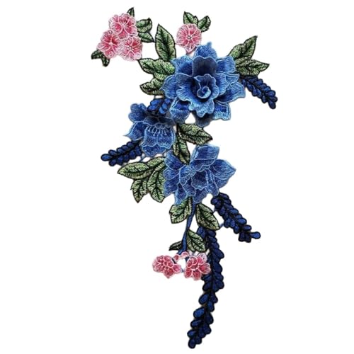 Anevous 2 Stück Rose Blumen Bestickt Flicken,Dekorative Aufnäher Zum Aufnähen,Spitze Applikation Patches für Nähen,Clothing Accessories,DIY Basteln,Stickerei Für Kleider,Kleidung,Hochzeitskleid,Blau von Anevous
