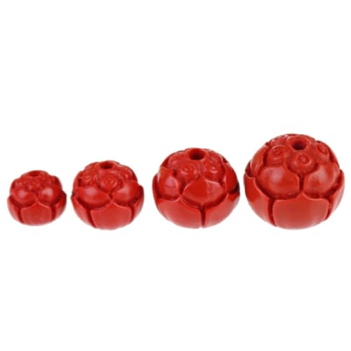 Anevous 20 Stück Lose Perlen aus Zinnober, Geschnitzte Bastelnperlen, 14mm Zwischenperlen zum Auffädeln, Perlen Charms für DIY Halsketten, Armbänder, Schmuckherstellung,Rot von Anevous