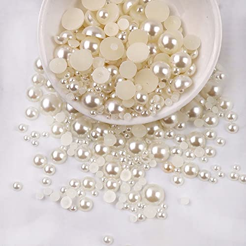 Anevous 240 Stück Halbrunde Perlen, Flache Rücken Perlen Künstliche Lose Perlen Kunststoff Bastelperlen Halbperlen zum Basteln für DIY Schmuckherstellung, Maniküre,Off-White 3-10mm von Anevous