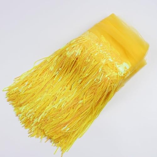 Anevous 3 Yard Pailletten Fransen Besatz,20cm Breite Fransenborte,Pailletten Quastenbesatz,Fransenband,Dekoborte,Trimmen,Dekoband,Trim für Kleidung DIY Basteln Tanzkostüm Nähen,Gelb A von Anevous