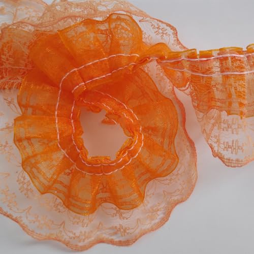 Anevous 3 Yards Plissee Spitzenband, Doppellagiges Spitzen Rüschenband, Spitzenbesatz Lace Trim Dekostoff, Rüschen Spitzenband für DIY Nähen Handwerk Kleidung Applikationen,Orange von Anevous