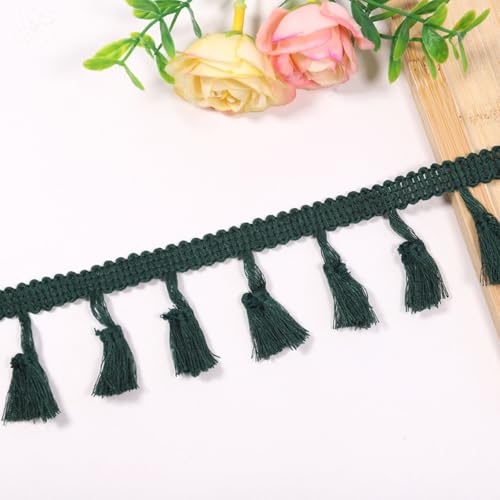 Anevous 3 Yards Quaste Spitzenband 4 cm Quastenborte Band zum Nähen Spitze Borte Quastenband, Fransenborte Quaste Trimmen für DIY Kleidung, Vorhang Tischdecke Dekorieren,Dunkelgrün von Anevous