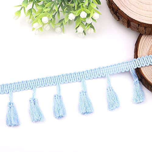 Anevous 3 Yards Quaste Spitzenband 4 cm Quastenborte Band zum Nähen Spitze Borte Quastenband, Fransenborte Quaste Trimmen für DIY Kleidung, Vorhang Tischdecke Dekorieren,Hellblau von Anevous